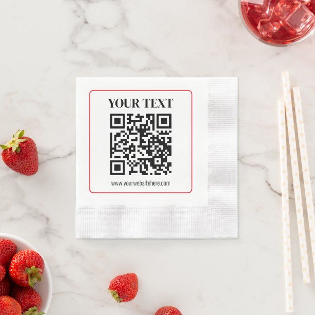 Simple Black & White QR code with Red Border Napkins (Insitu)