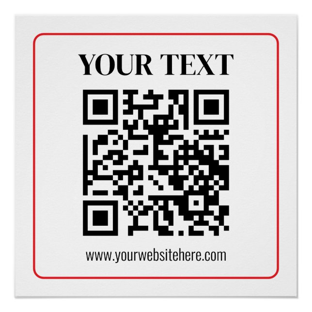 Simple Black & White QR code with Red Border Poster (Front)