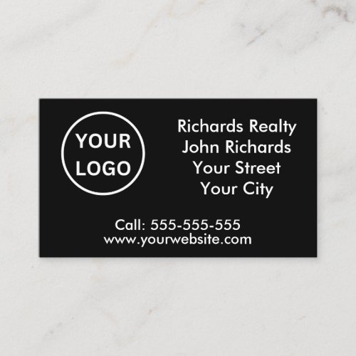 Simple Black  White Realtor Real Estate Agent Business Card