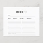 Simple Black & White Recipe Card<br><div class="desc">Simple Black & White Recipe Card. Features Black and gray text on white with gray writing lines. Title, serves, prep time, cooking time, temperature, and the kitchen of spaces. All text, fonts, and colors are customizable. We invite you to visit our Zazzle store, GJ Design Co, for matching products and...</div>