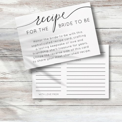 Simple Black  White Recipe for the Bride to Be  Enclosure Card