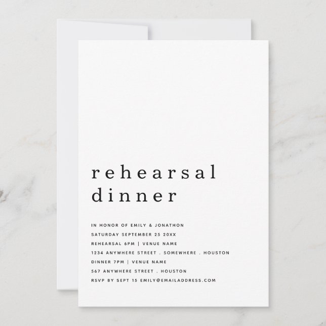 Simple Black White Rehearsal Dinner Invitation (Front)