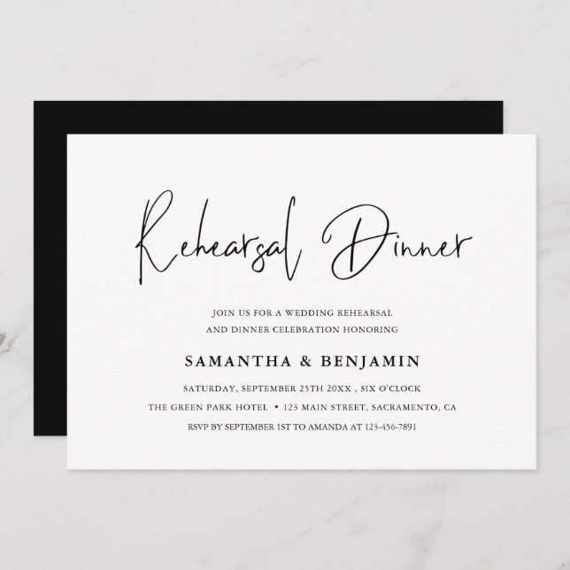 Simple Black & White Rehearsal Dinner Invitation (Front/Back)