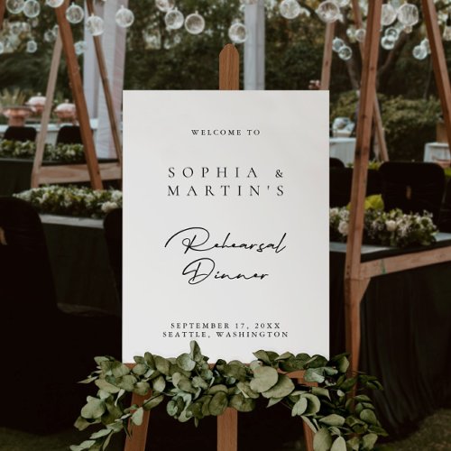 Simple Black  White Rehearsal Dinner Welcome Sign
