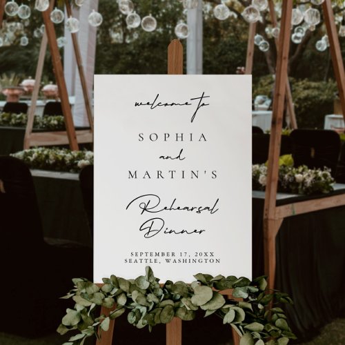 Simple Black  White Rehearsal Dinner Welcome Sign