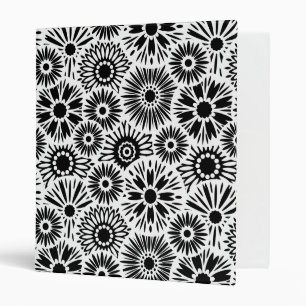 Simple Black White Retro 70s Graphic Daisy Pattern Binder