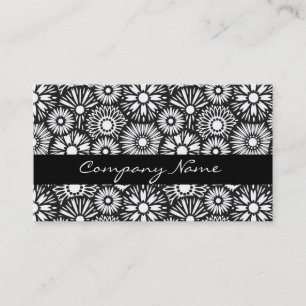 Simple Black White Retro 70s Graphic Daisy Pattern Business Card