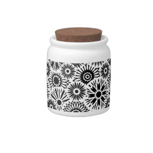 Simple Black White Retro 70s Graphic Daisy Pattern Candy Jar