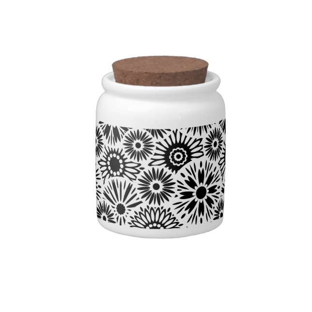 Simple Black White Retro 70s Graphic Daisy Pattern Candy Jar (Right)