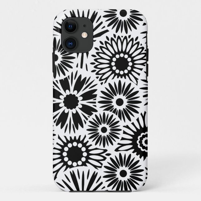 Simple Black White Retro 70s Graphic Daisy Pattern Case-Mate iPhone Case (Back)
