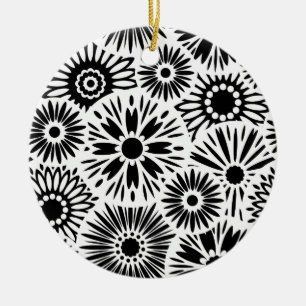 Simple Black White Retro 70s Graphic Daisy Pattern Ceramic Ornament