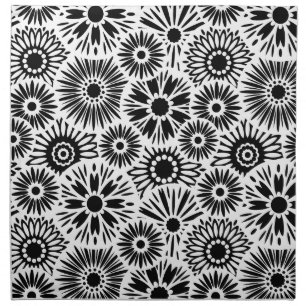 Simple Black White Retro 70s Graphic Daisy Pattern Cloth Napkin