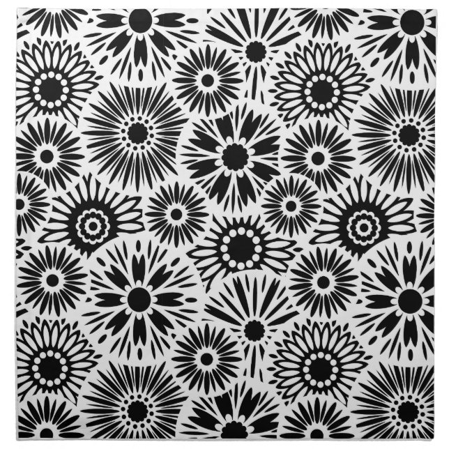 Simple Black White Retro 70s Graphic Daisy Pattern Cloth Napkin (Front)