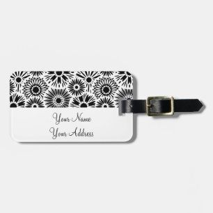 Simple Black White Retro 70s Graphic Daisy Pattern Luggage Tag