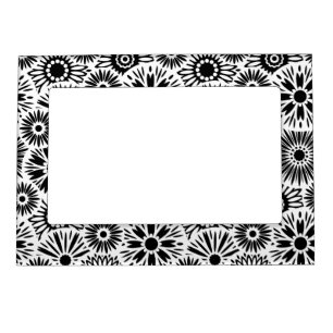 Simple Black White Retro 70s Graphic Daisy Pattern Magnetic Frame