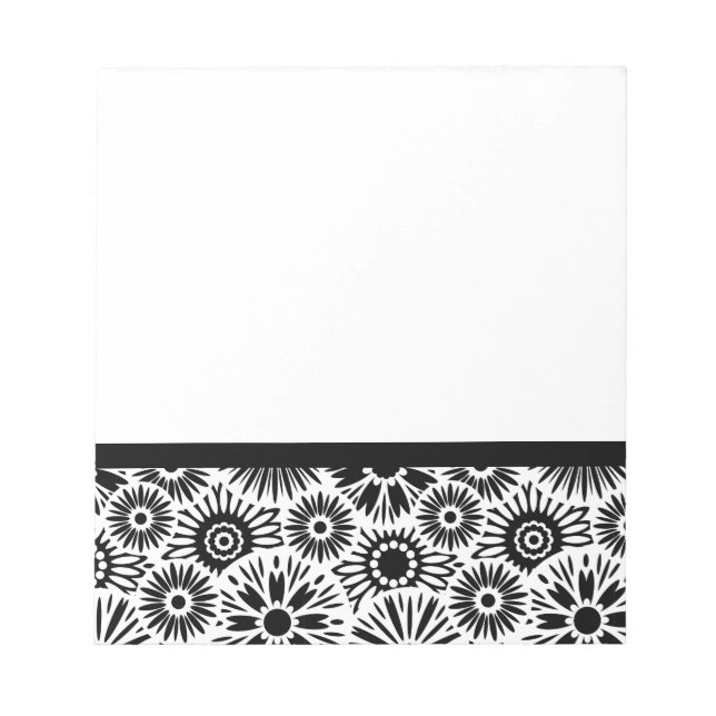 Simple Black White Retro 70s Graphic Daisy Pattern Notepad (Front)