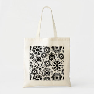 Simple Black White Retro 70s Graphic Daisy Pattern Tote Bag