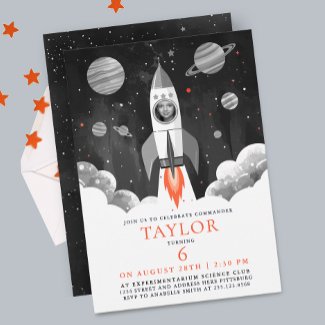 Simple Black White Rocket Ship Moon Galaxy Photo