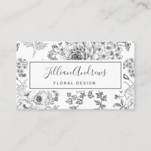 Simple Black White Rose Floral Design Professional Business Card