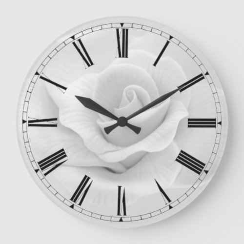 Simple Black  White Rose Roman Numeral Clock