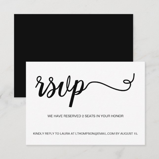 Simple black white RSVP email Reserved Seat Card (Front/Back)