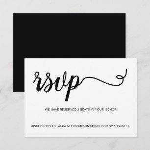 Simple black white RSVP email Reserved Seat Card