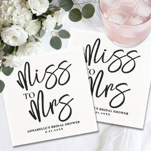 Simple Black White Script Bridal Shower Napkins