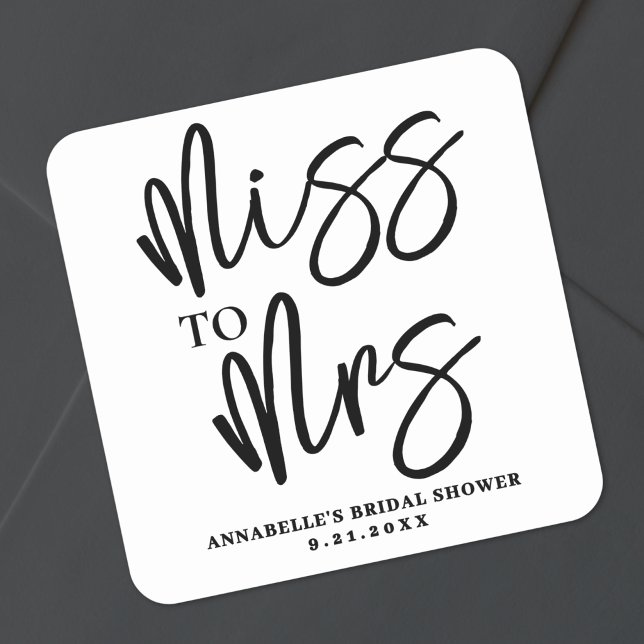 Simple Black White Script Bridal Shower Square Sticker (Simple Black White Script Bridal Shower Square Sticker )