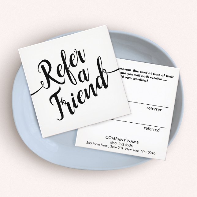 Simple Black White Script Calligraphy Referral Card (Creator Uploaded)