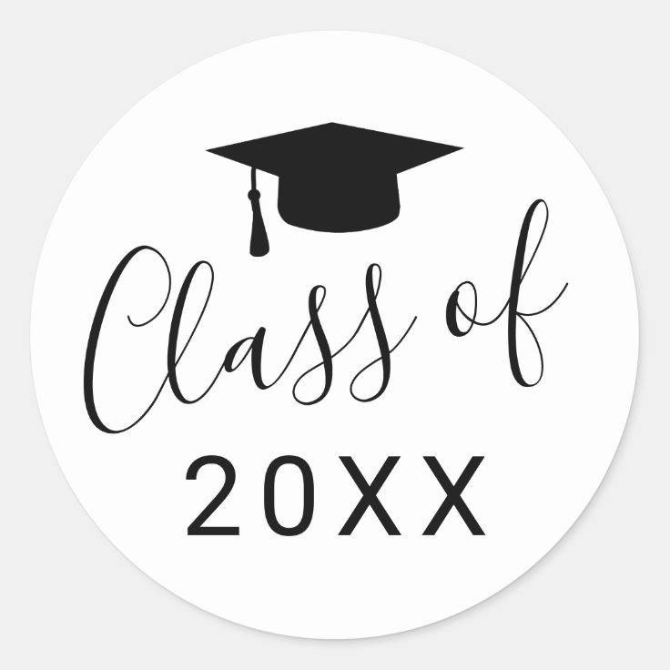 Simple Black White Script Class of Year Graduation Classic Round ...