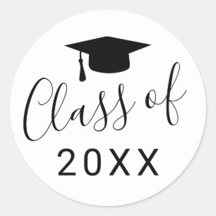 Simple Black White Script Class of Year Graduation Classic Round Sticker