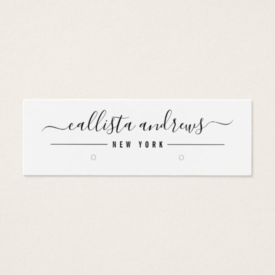 Simple Black White Script Earring Display Card