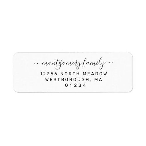 Simple Black White Script Family Return Address Label