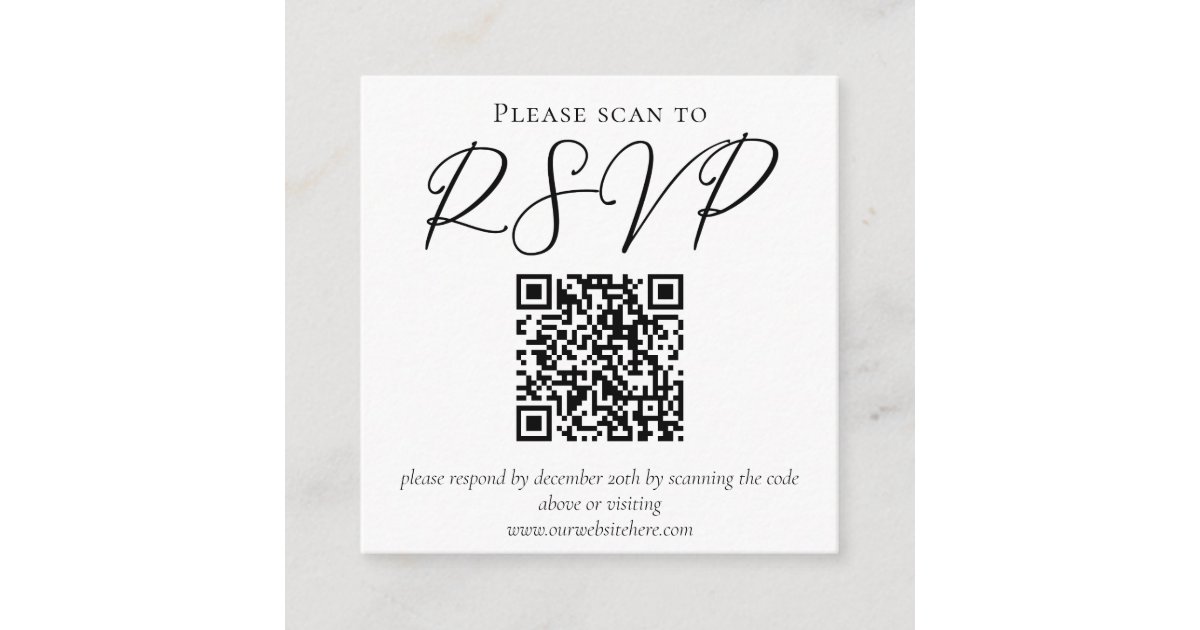 Simple Black White Script Formal Wedding Scan RSVP Enclosure Card Zazzle