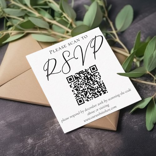 Simple Black White Script Formal Wedding Scan RSVP Enclosure Card