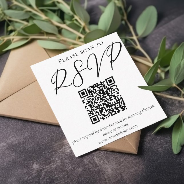 Simple Black White Script Formal Wedding Scan RSVP Enclosure Card (Creator Uploaded)