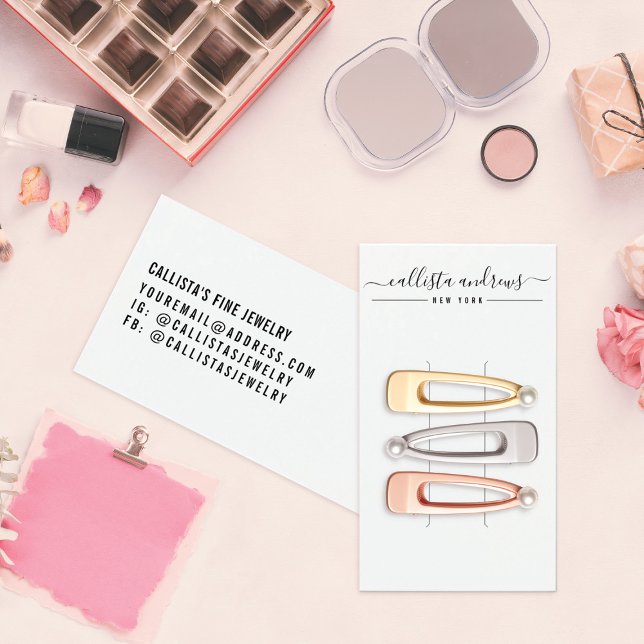 Simple Black White Script Hair Clip Display Card (Creator Uploaded)