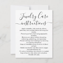 Simple Black White Script Jewelry Care Card