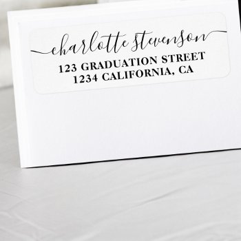 Simple Black White Script Mailing Graduation Label by girly_trend at Zazzle