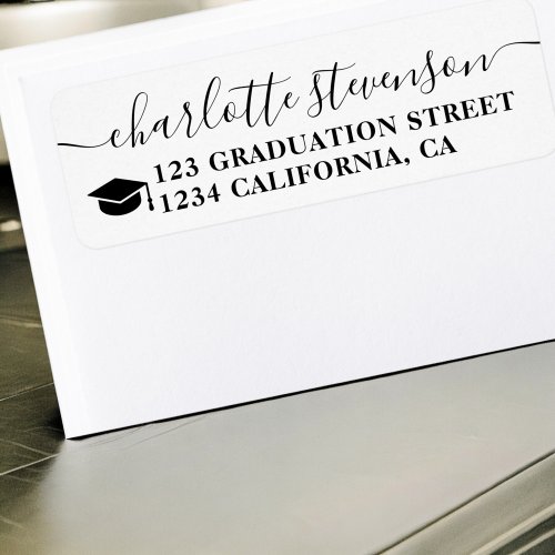 Simple Black white script mailing graduation Label