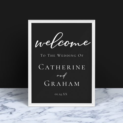 Simple Black White Script Modern Welcome Wedding Poster