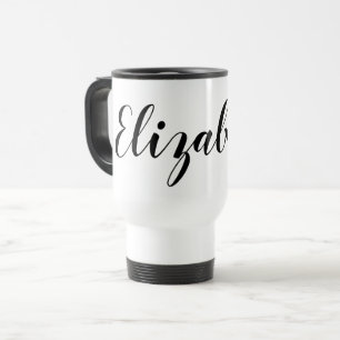 Simple Black White Script Name Coffee Travel Mug