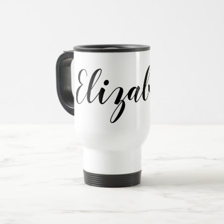 Simple Black White Script Name Coffee Travel Mug