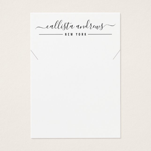 Simple Black White Script Necklace Display Card (Front)
