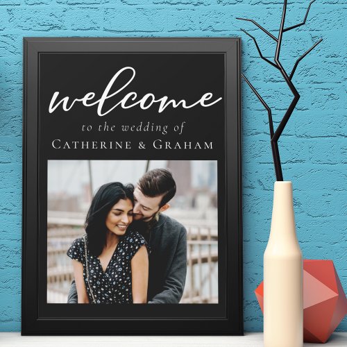 Simple Black White Script Photo Welcome Wedding Poster