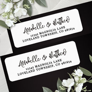 Simple Black White Script Return Address Label