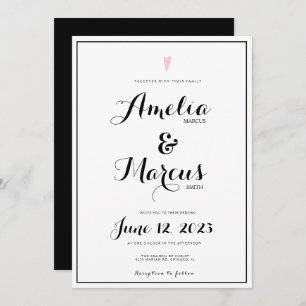 Simple Black White Script Typography Heart Wedding Invitation