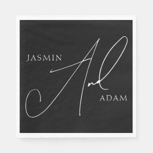 Simple Black White Script Typography Wedding Napkins