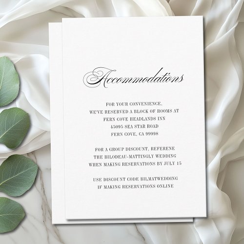 Simple Black White Script Wedding Accommodations Enclosure Card