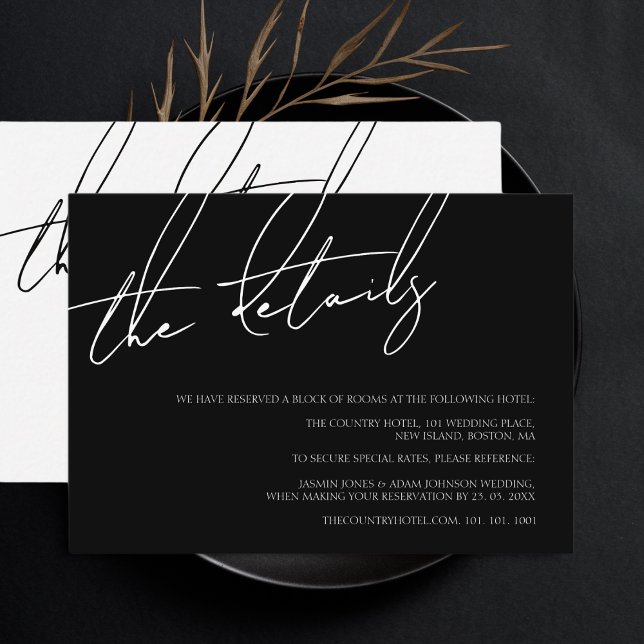 Simple Black White Script Wedding Details Enclosure Card (Creator Uploaded)